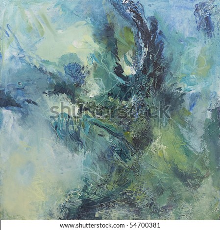 Original abstract painting in cool blues and greens with plenty of texture and movement. Makes good background. Painted by the photographer.