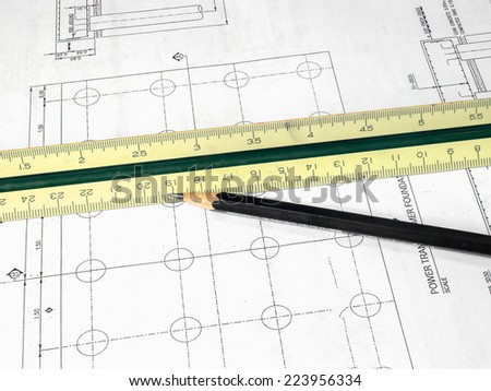 Construction Concept. Blueprint, Tape and rulers.
