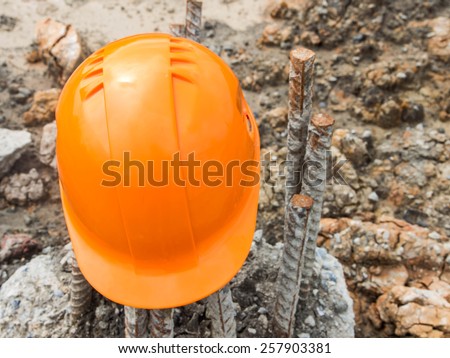 safety hat on steel Pile in construction site