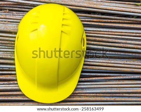 safety hat on steel in construction site