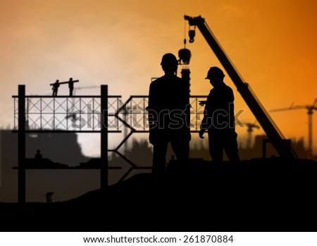 silhouette man engineer looking construction worker in a building site over Blurred construction site
