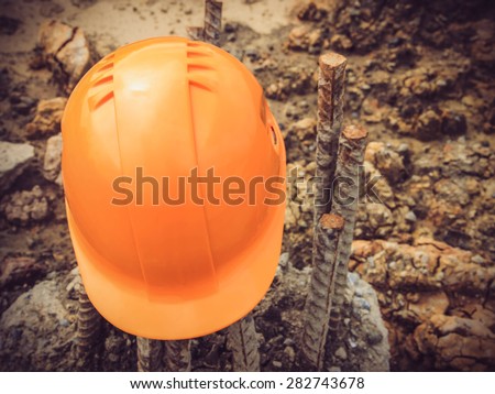 safety hat on steel Pile in construction site