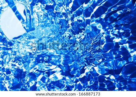 Blue transparent water splashes on white background