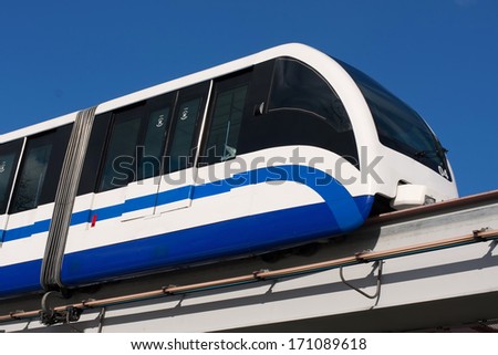 Modern mono rail train passing at high speed