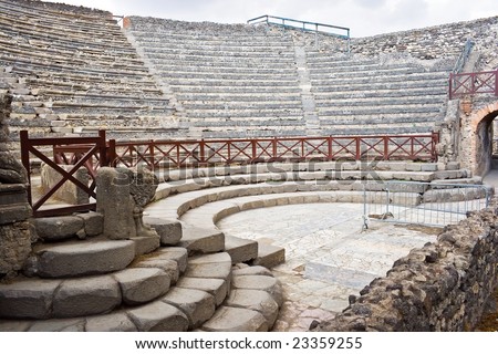 stock photo : Ruins of a small amphitheater in Pompeii, Italy
