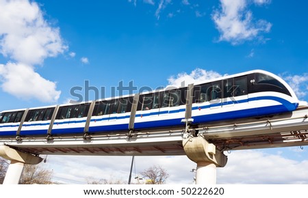 Mono rail train passing at high speed