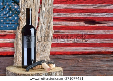 bottle of wine with the United States flag in the background