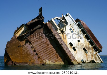 Sunken vessel. Turkish bulk carrier Ibrahim Yakim that run aground near the Crimean seacoast