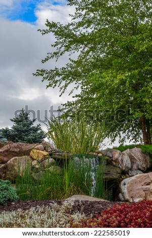 Backyard landscaping with water fall