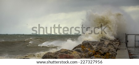 Crashing waves on the shore of Lake Michigan