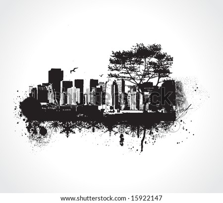 stock vector Skyscrapers Grunge city on white background Vector art