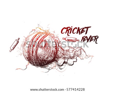 Cricket ball with bell freehand sketch graphic design, vector illustration