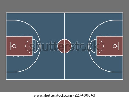 Basketball court / field - top view. Proper markings and proportions according standards. Vector illustration, eps 8.