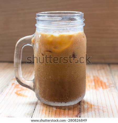 Ice coffee in a glass Mason Jar