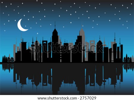 new york city skyline outline. City skyline by night with