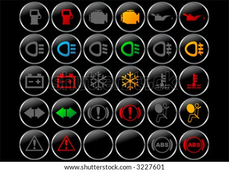 stock vector Different car dashboard symbols with lights on and off