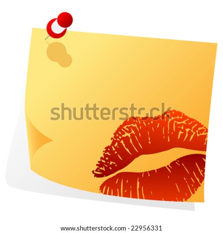 pink lipstick mark. stock vector : Valentines note with lipstick mark isolated over white