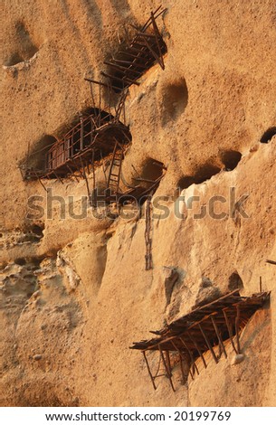 Monk's caves between heaven and hell in Meteora region, Greece