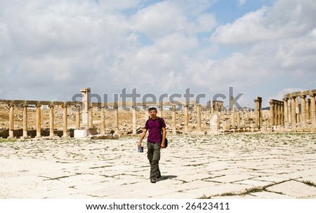 Tourist in ancient Jerash , Jordan
