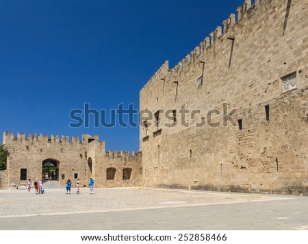 RHODES, GREECE - JUNE 28, 2014:   Palace of the Grand Masters at  Old Town of Rhodes Island, June 28 2014, Greece. Old Town of Rhodes is a veritable museum of the Middle Ages in the open air