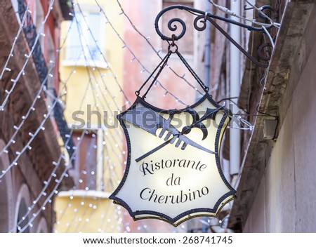 VENICE, ITALY - JANUARY 23, 2015: Restaurant sign \