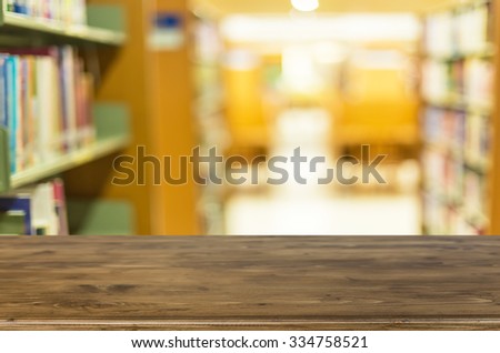 Empty wooden table and modern library background, product display.