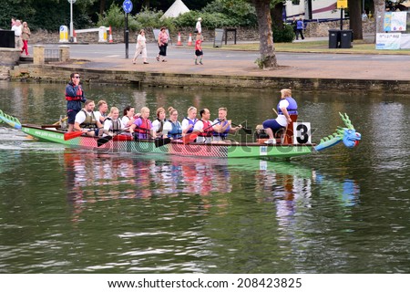 BEDFORD, BEDFORDSHIRE, ENGLAND - JULY 2014: Dragon boat racing, shown on 20 July 2014 in Bedford