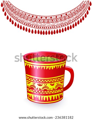Red and golden tea and coffee mug with tradition design