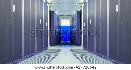 symmetrical futuristic modern server room in the data center with