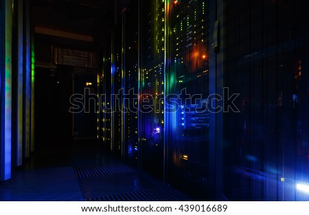 fantastic view of mainframe in the data center row