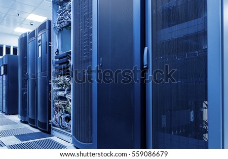 rackserver hardware with an open door in data center