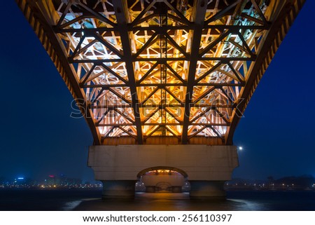 Seongsan Bridge and Han River at Night in South Korea