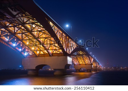 Seongsan Bridge and Han River at Night in South Korea