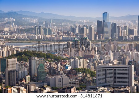 Seoul city in daylight wiht han river, Seoul, South korea.