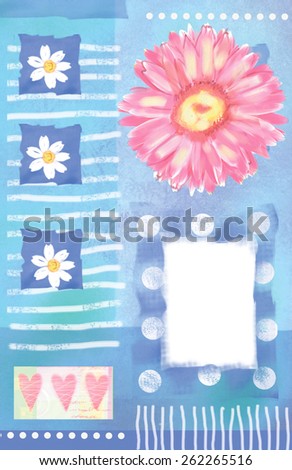Beautiful spring pink flowers,  Floral card of  Pink Watercolor gerbera.  Floral background. Love floral  pattern. Used for textile,for wallpaper, pattern fills, web page background.