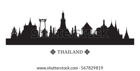 Thailand Landmarks Skyline and Silhouette, Cityscape, Travel Attraction and Background