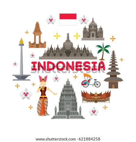 Indonesia Travel Attraction Label, Landmarks, Tourism and Traditional Culture