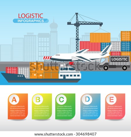logistic infographics. there are sea shipment, truck and air transportation. Can be used for step option, banner, business data, web design, brochure template and background. vector illustration.