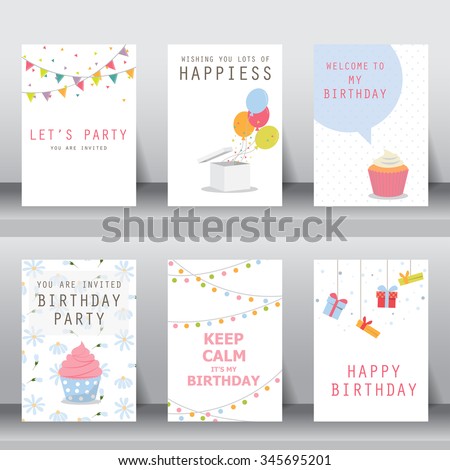 birthday, holiday, christmas greeting and invitation card.  there are balloons, gift boxes, confetti, cup cake. vector illustration