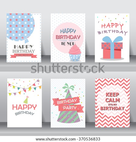 birthday, greeting and invitation card.  there are balloons, gift boxes, confetti, cup cake. vector illustration