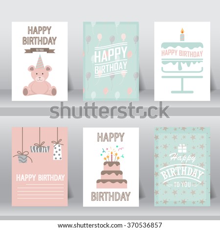 birthday, greeting and invitation card.  there are teddy bear, gift boxes, confetti, cup cake. vector illustration