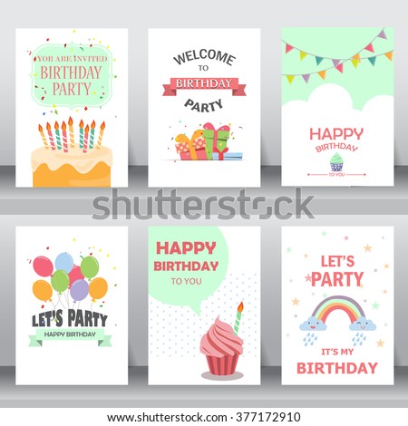 birthday, holiday, christmas greeting and invitation card.  there are teddy bear, gift boxes, confetti, cup cake. layout template in A4 size. vector illustration