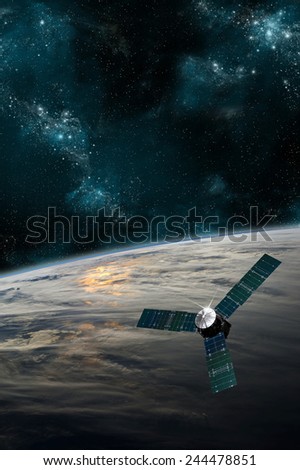 A probe investigates a beautiful cloud covered planet in deep space. Clouds swirl over the planet\'s surface and through its atmosphere. Elements of this image furnished by NASA.