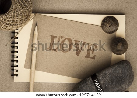 Notebook and pencil  with love card old style