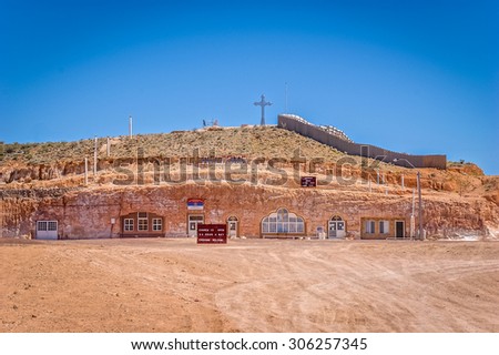 Coober Pedy, Australia - November 1, 2010: Underground Serbian Church. Coober Pedy is an opal mining town and known for its underground dwellings, built against the heat, known as dugouts.