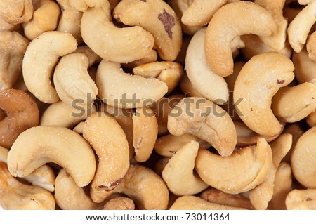 Salted cashew nuts, seen from above and in full frame