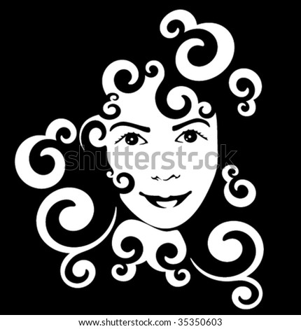 stock vector : girl with curly hair