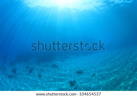Underwater Background Image of Sunbeams on Ocean floor