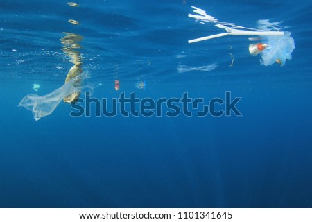Plastic bottles, bags and straws pollution of ocean