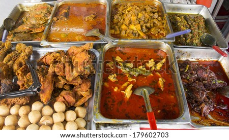 Traditional Asian Food on street market in Kuala Lampur, Malaysia